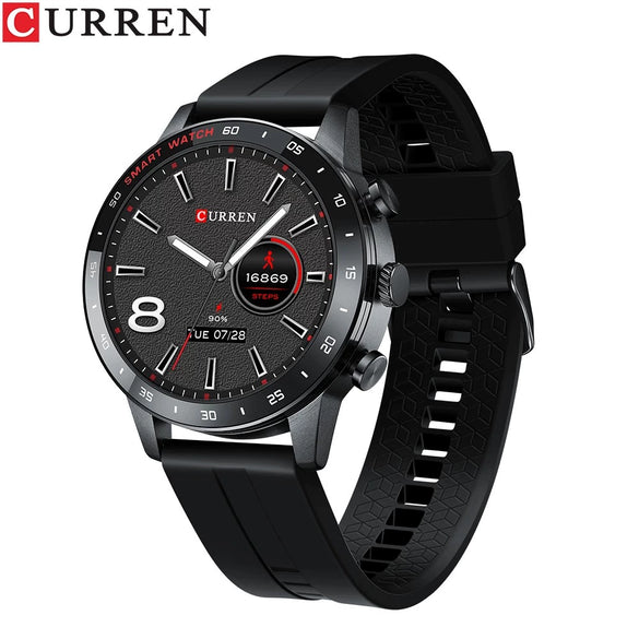 Sports Smart Watch With Organic Glass Mirror Silicone Strap Stainless Steel Buckle Round Dial