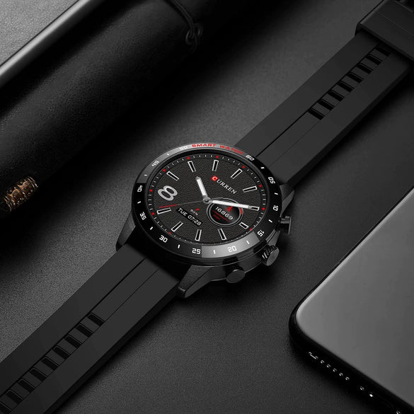 Sports Smart Watch With Organic Glass Mirror Silicone Strap Stainless Steel Buckle Round Dial