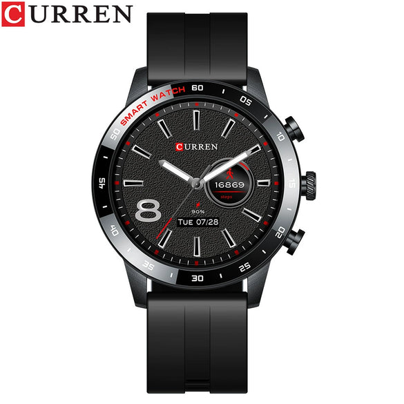 Sports Smart Watch With Organic Glass Mirror Silicone Strap Stainless Steel Buckle Round Dial