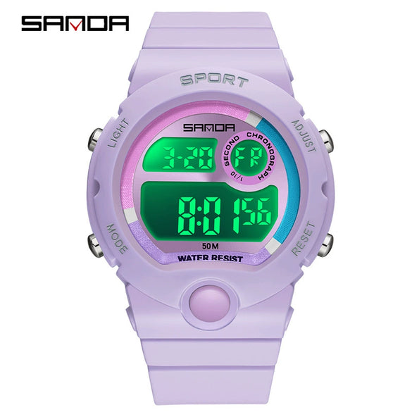 Sports Student Waterproof Watch Acrylic Mirror Round Dial Abs Tpu Small Fresh Style Digital Watch For Men And Women