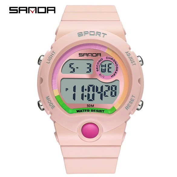 Sports Student Waterproof Watch Acrylic Mirror Round Dial Abs Tpu Small Fresh Style Digital Watch For Men And Women