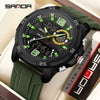 Sports Watch Dual Display Multifunction Luminous Digital Alarm Clock Silicone Strap Abs Case Acrylic Mirror Round Dial For Male And Female Students