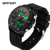Sports Watch Dual Display Multifunction Luminous Digital Alarm Clock Silicone Strap Abs Case Acrylic Mirror Round Dial For Male And Female Students