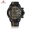Sports Watch Genuine Leather Strap Metal Case Stainless Steel Clasp Quartz Calendar Week Luminous Waterproof Round Dial Men's Fashion