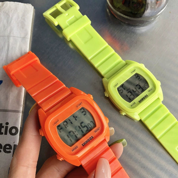 Sports Watch Plastic And Silicone Square Luminous Multifunctional Electronic