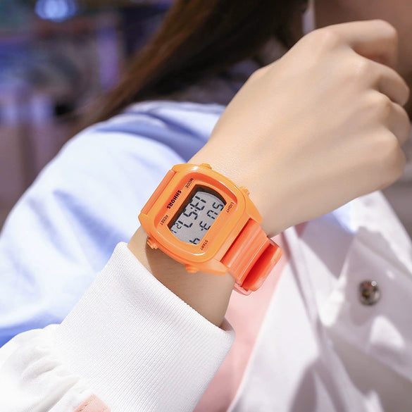 Sports Watch Plastic Silicone Stainless Steel Square Rectangle Luminous Electronic Alarm Couple Watch For Middle School Students