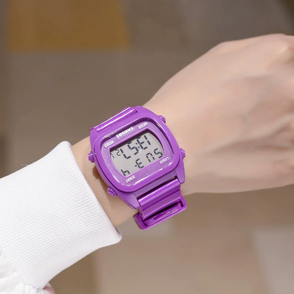 Sports Watch Plastic Silicone Stainless Steel Square Rectangle Luminous Electronic Alarm Couple Watch For Middle School Students