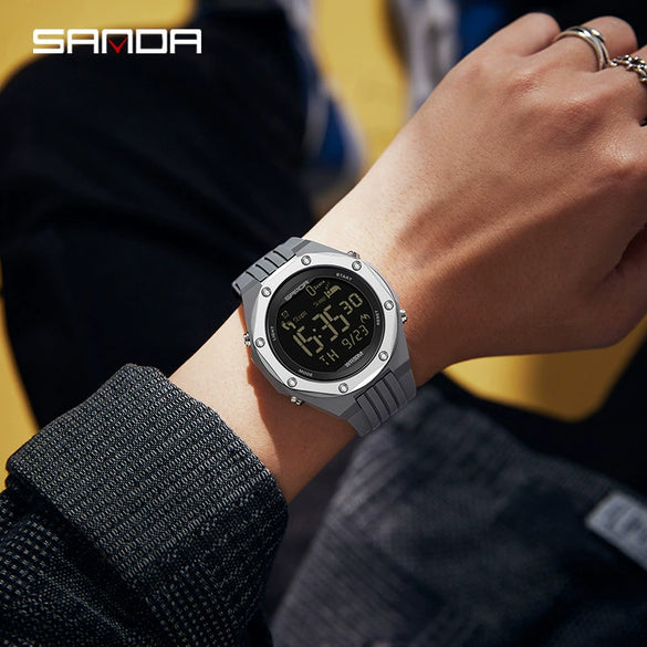 Sports Watch Zinc Alloy Abs Case Tpu Strap Round Dial Simple Geometric Style