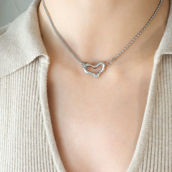 Spring 2023 Ins Wind Irregular Heart Pendant Titanium Steel 18K Gold Plated Necklace For Women