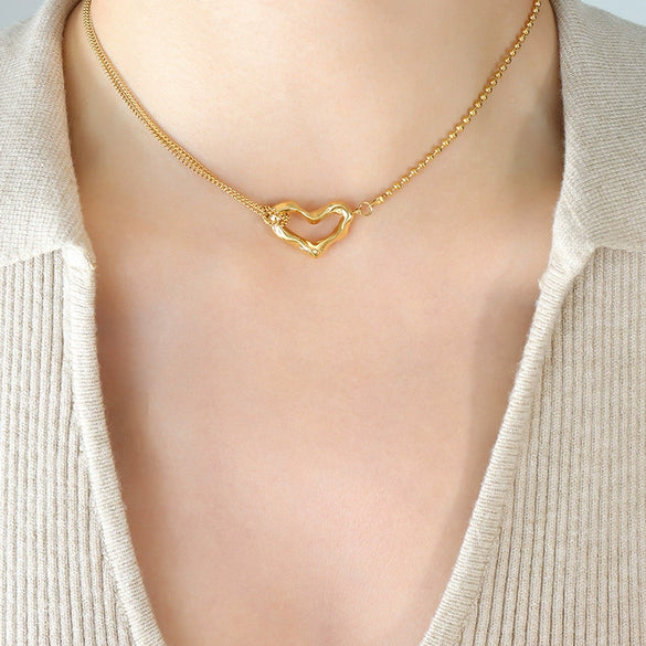 Spring 2023 Ins Wind Irregular Heart Pendant Titanium Steel 18K Gold Plated Necklace For Women