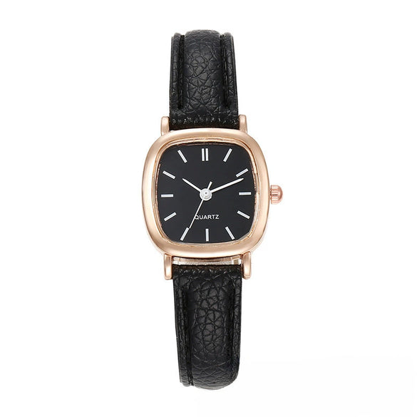 Square Alloy Case Imitation Leather Strap Quartz Watch For Girls Simple Elegant And Leisure Style