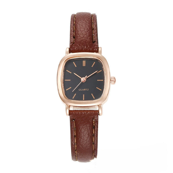 Square Alloy Case Imitation Leather Strap Quartz Watch For Girls Simple Elegant And Leisure Style