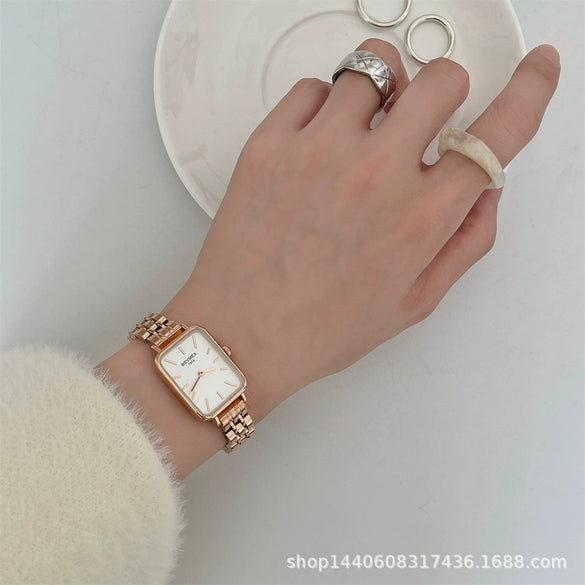 Square Alloy Steel Belt Quartz Women's Light Luxury Simple Fashion Watch