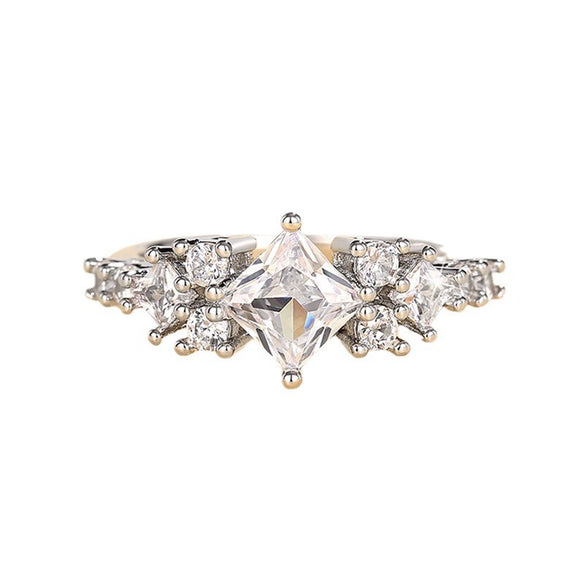 Square Bag Imitation Moissanite Ring Copper Material Geometric Pattern Inlaid Zircon Women's Ring