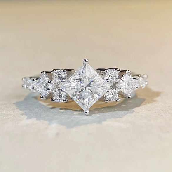 Square Bag Imitation Moissanite Ring Copper Material Geometric Pattern Inlaid Zircon Women's Ring