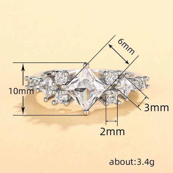 Square Bag Imitation Moissanite Ring Copper Material Geometric Pattern Inlaid Zircon Women's Ring