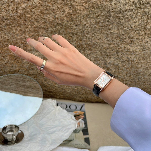 Square Belt Couple Wristwatch Retro Artistic Leisure Style Metal Case Ordinary Glass Mirror Women's Watch