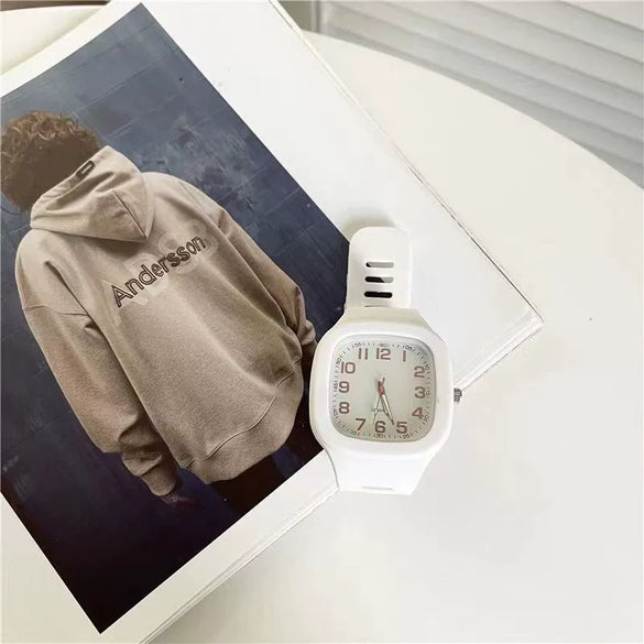 Square Casual Plastic And Silicone Fashion Student Sports Watch