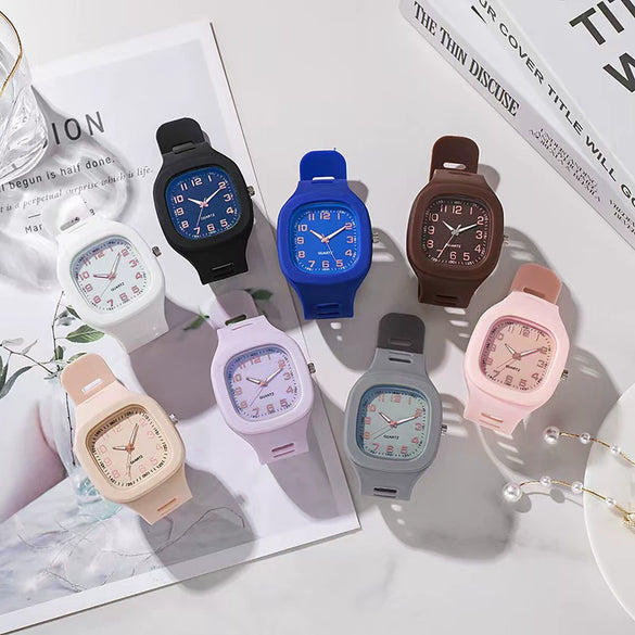 Square Casual Plastic And Silicone Fashion Student Sports Watch