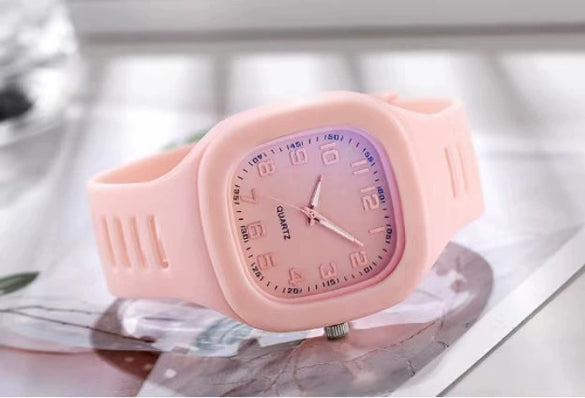 Square Casual Plastic And Silicone Fashion Student Sports Watch