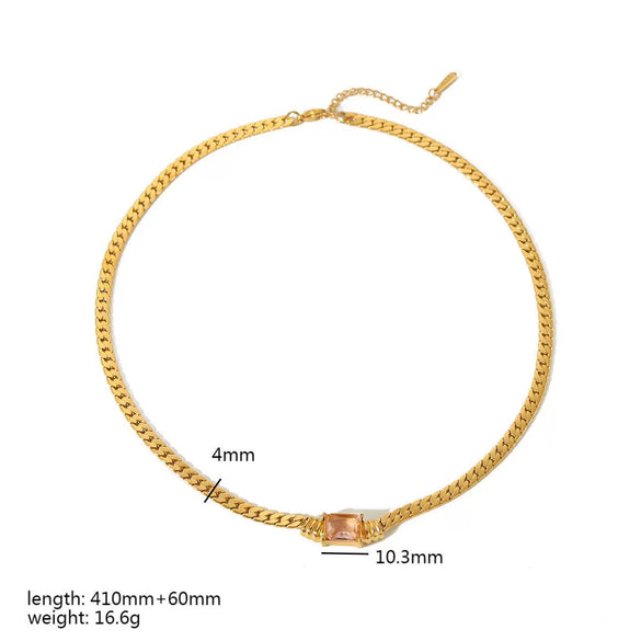 Square Color Zircon Jewelry Set Stainless Steel Geometric Light Luxury Electroplated Necklace And Bracelet For Women