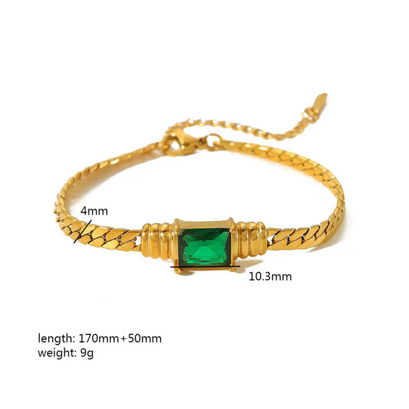 Square Color Zircon Jewelry Set Stainless Steel Geometric Light Luxury Electroplated Necklace And Bracelet For Women