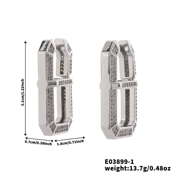 Square Copper Inlaid Zircon Geometric U Shaped Electroplated Earrings For Women