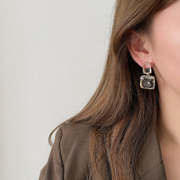 Square Crystal Metal Earrings In New Fashion Elegant Simple Style