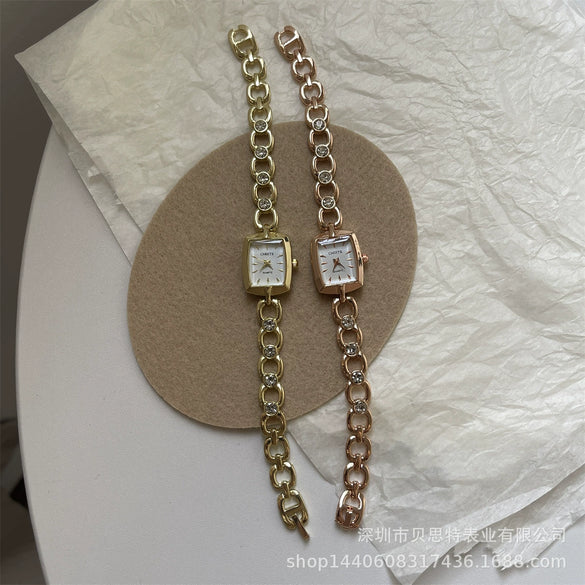 Square Diamond Bracelet Watch For Women Alloy Case Ordinary Glass Mirror Medieval Style