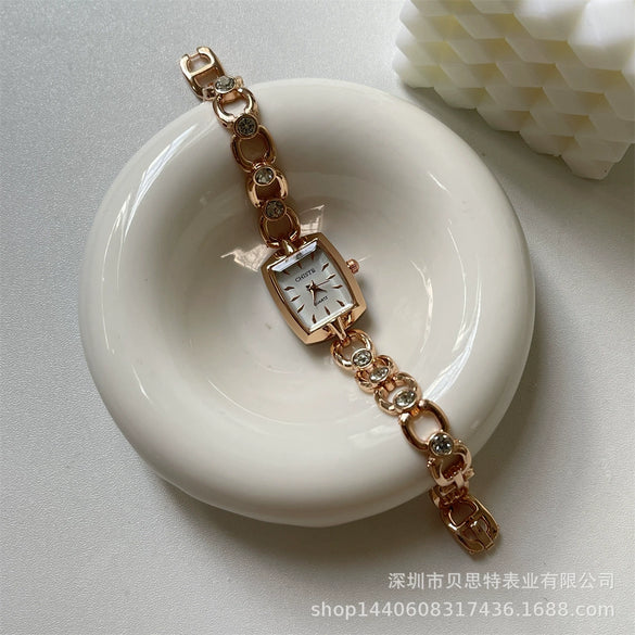 Square Diamond Bracelet Watch For Women Alloy Case Ordinary Glass Mirror Medieval Style