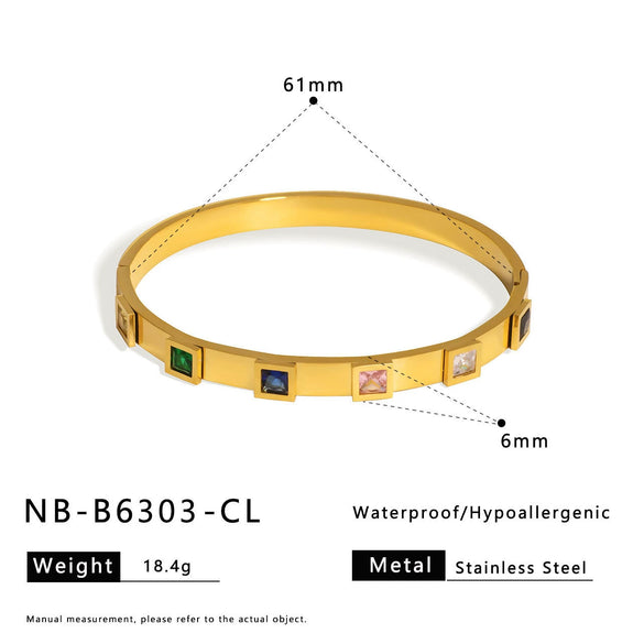 Square Diamond Highgloss Titanium Steel Bracelet For Women Polished 18K Vacuum Plated In Furnace