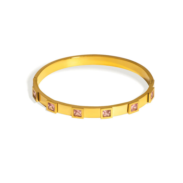 Square Diamond Highgloss Titanium Steel Bracelet For Women Polished 18K Vacuum Plated In Furnace