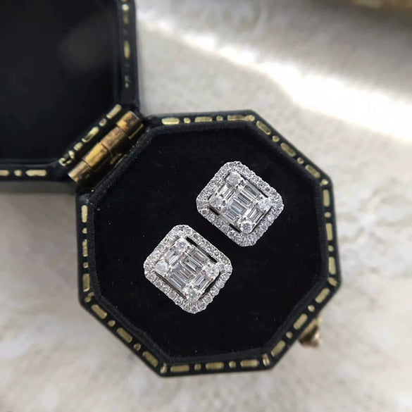 Square Diamond Plated Platinum Earrings Copper Zircon Geometric Women's Business Style