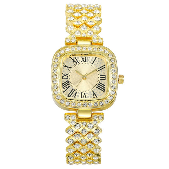 Square Diamondencrusted Fashion Women's Metal Watch Bracelet