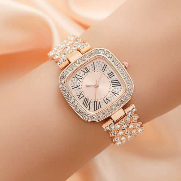 Square Diamondencrusted Fashion Women's Metal Watch Bracelet