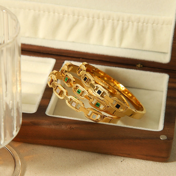 Square Diamondencrusted Titanium Steel Geometric Style Electroplated Bracelet
