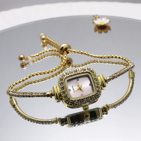 Square Diamondencrusted Women's Alloy And Stainless Steel Leisure Watch
