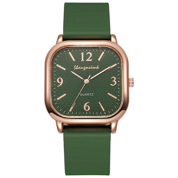 Square Digital Women's Watch Alloy Case Silicone Strap Retro Leisure Style