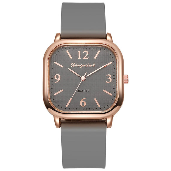 Square Digital Women's Watch Alloy Case Silicone Strap Retro Leisure Style