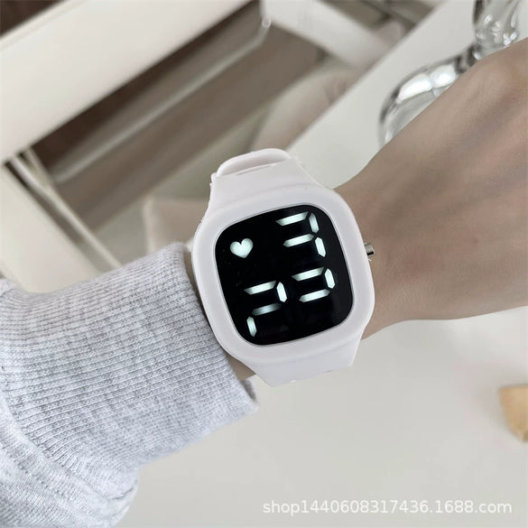 Square Electronic Watch Metal Case Silicone Strap Ordinary Glass Mirror For Men And Women Leisure Style Waterproof Luminous
