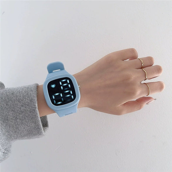 Square Electronic Watch Metal Case Silicone Strap Ordinary Glass Mirror For Men And Women Leisure Style Waterproof Luminous