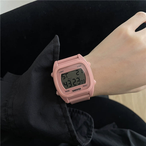 Square Electronic Watch Plastic Case Silicone Strap Leisure Style Waterproof