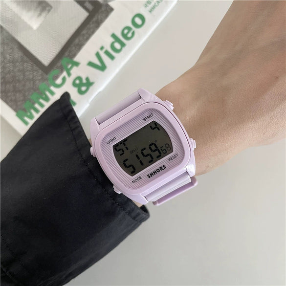Square Electronic Watch Plastic Case Silicone Strap Leisure Style Waterproof