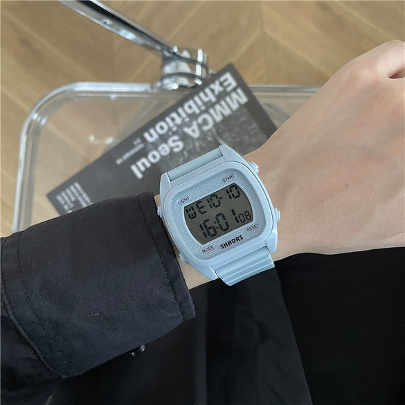 Square Electronic Watch Plastic Case Silicone Strap Leisure Style Waterproof