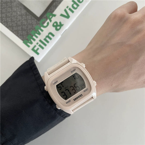 Square Electronic Watch Plastic Case Silicone Strap Leisure Style Waterproof