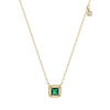 Square Emerald Sterling Silver Necklace With Diamond And Goldplated Geometric Style For Women