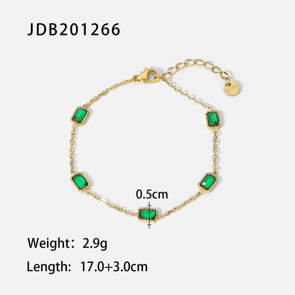 Square Emerald Zircon Light Luxury Niche High Grade Titanium Steel And Stainless Steel Clavicle Chain Necklace Bracelet With Electroplating For Women Geometric Pattern