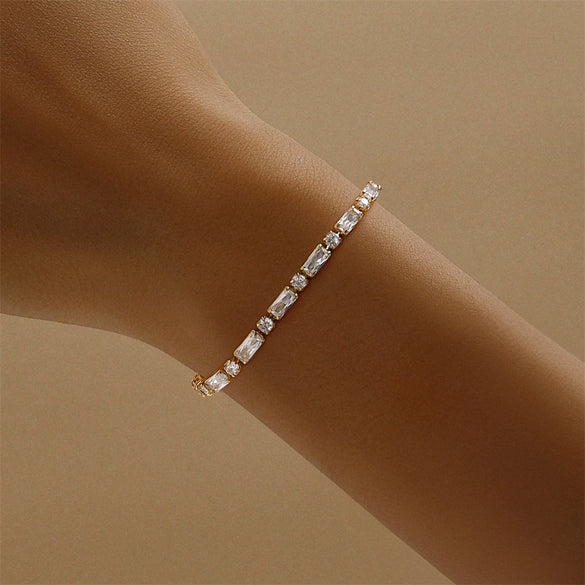 Square Geometric Brass Copper Hand Jewelry Electroplated With Real Gold Plating For Women