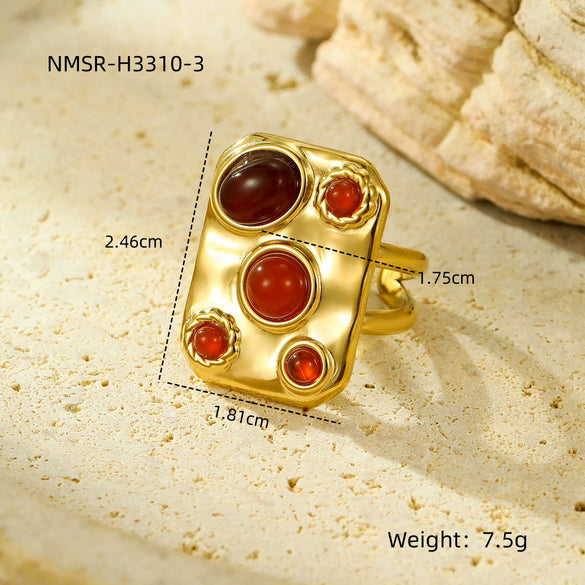 Square Geometric Natural Stone Stainless Steel Electroplated Fashion Ring