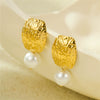 Square Geometric Pattern Stainless Steel Inlaid Freshwater Pearl Vintage Electroplated Women's Earrings